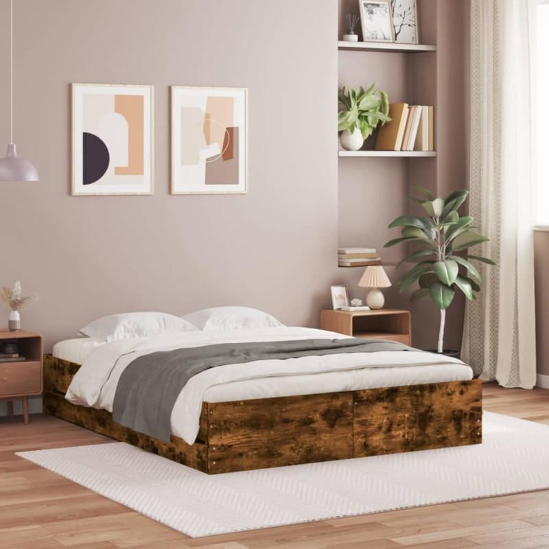 Cadre de lit avec tiroirs sans matelas chêne fumé 140x190 cm 
