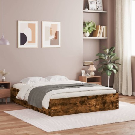 Cadre de lit avec tiroirs sans matelas chêne fumé 140x190 cm 