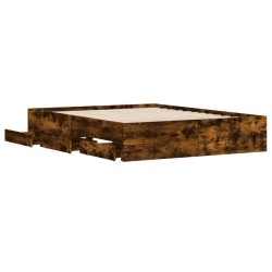 Cadre de lit avec tiroirs sans matelas chêne fumé 140x190 cm 
