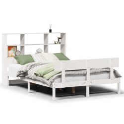 Lit bibliothèque sans matelas blanc 140x200 cm bois pin massif 