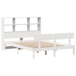 Lit bibliothèque sans matelas blanc 140x200 cm bois pin massif 