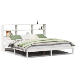 Lit bibliothèque sans matelas blanc 180x200 cm bois pin massif 