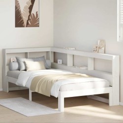 Lit bibliothèque sans matelas blanc 90x200cm bois de pin massif 