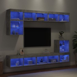 Unités murales TV avec LED 8 pcs gris béton bois d'ingénierie 