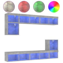 Unités murales TV avec LED 8 pcs gris béton bois d'ingénierie 