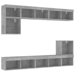 Unités murales TV avec LED 8 pcs gris béton bois d'ingénierie 