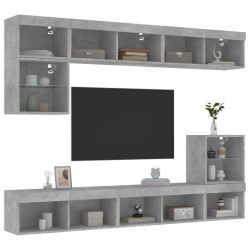 Unités murales TV avec LED 8 pcs gris béton bois d'ingénierie 