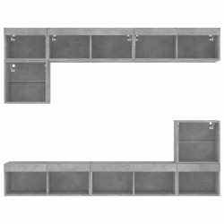 Unités murales TV avec LED 8 pcs gris béton bois d'ingénierie 