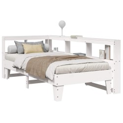 Lit bibliothèque sans matelas blanc 90x200cm bois de pin massif 