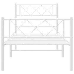 Cadre de lit métal sans matelas et pied de lit blanc 107x203 cm 