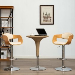 Chaises de bar lot de 2 crème bois courbé et similicuir 