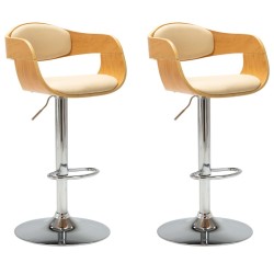 Chaises de bar lot de 2 crème bois courbé et similicuir 