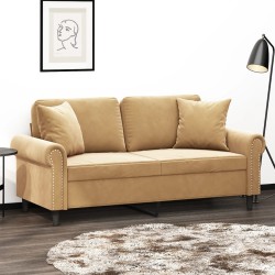 Canapé 2 places avec oreillers décoratifs brun 140 cm velours 