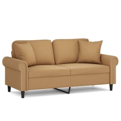 Canapé 2 places avec oreillers décoratifs brun 140 cm velours 