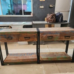 Table Consoleavec Tiroirs 160x33x75 cm en Bois Recyclé Solide 