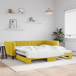 Lit de jour avec lit gigogne jaune 100x200 cm velours 