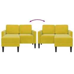 Canapé 2 places avec méridienne en L jaune 125 cm velours 