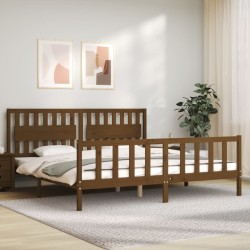 Cadre de lit sans matelas marron miel 200x200cm bois pin massif 