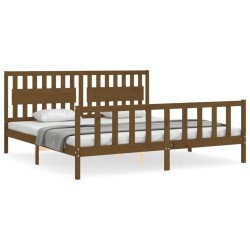 Cadre de lit sans matelas marron miel 200x200cm bois pin massif 