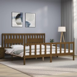 Cadre de lit sans matelas marron miel 200x200cm bois pin massif 