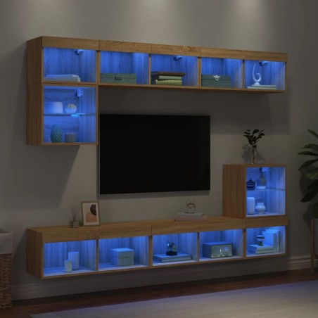 Unités murales TV avec LED 8 pcs chêne sonoma bois d'ingénierie 