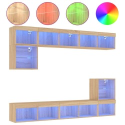 Unités murales TV avec LED 8 pcs chêne sonoma bois d'ingénierie 