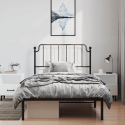 Cadre de lit métal sans matelas avec tête de lit noir 100x190cm 