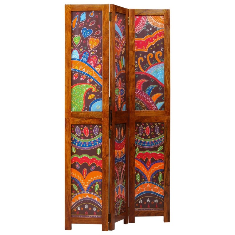 Paravent 3 panneaux marron 35x1.5x160 cm en bois massif acacia 
