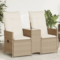 Canapé de jardin inclinable 2 places avec table beige rotin 