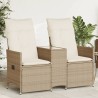 Canapé de jardin inclinable 2 places avec table beige rotin 