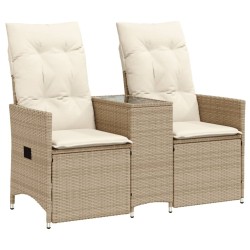 Canapé de jardin inclinable 2 places avec table beige rotin 