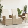Canapé de jardin inclinable 2 places avec table beige rotin 