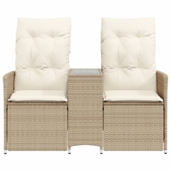 Canapé de jardin inclinable 2 places avec table beige rotin 