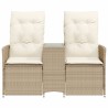 Canapé de jardin inclinable 2 places avec table beige rotin 