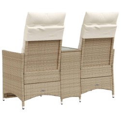 Canapé de jardin inclinable 2 places avec table beige rotin 