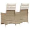 Canapé de jardin inclinable 2 places avec table beige rotin 