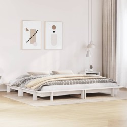 Cadre de lit sans matelas blanc 200x200 cm bois massif de pin 