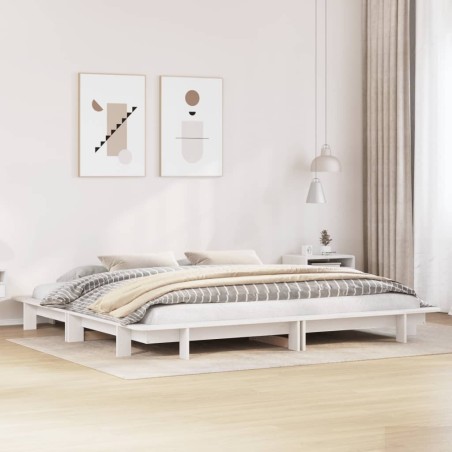 Cadre de lit sans matelas blanc 200x200 cm bois massif de pin 