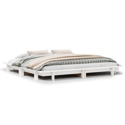 Cadre de lit sans matelas blanc 200x200 cm bois massif de pin 