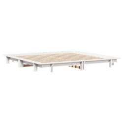 Cadre de lit sans matelas blanc 200x200 cm bois massif de pin 