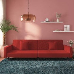 Canapé-lit à 2 places et deux oreillers Rouge bordeaux Velours 
