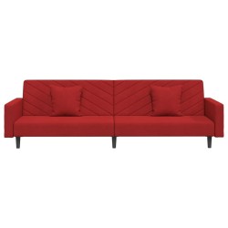 Canapé-lit à 2 places et deux oreillers Rouge bordeaux Velours 
