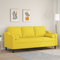 Canapé 3 places avec oreillers jaune clair 180 cm tissu 
