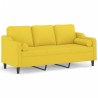 Canapé 3 places avec oreillers jaune clair 180 cm tissu 