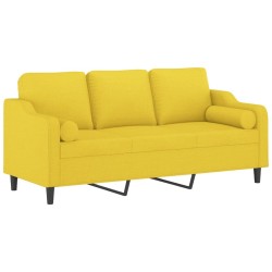 Canapé 3 places avec oreillers jaune clair 180 cm tissu 
