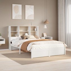 Lit bibliothèque sans matelas blanc 120x200 cm bois pin massif 