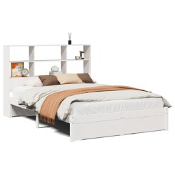 Lit bibliothèque sans matelas blanc 120x200 cm bois pin massif 