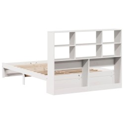 Lit bibliothèque sans matelas blanc 120x200 cm bois pin massif 