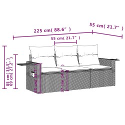Salon de jardin avec coussins 3 pcs gris résine tressée 