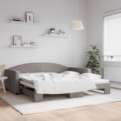 Lit de jour avec lit gigogne taupe 100x200 cm tissu 